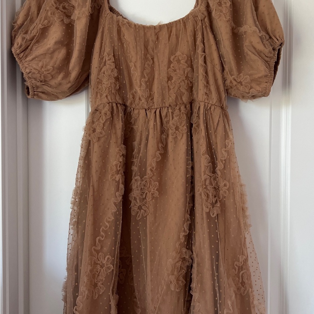 Polagram Tan Mesh Detail Dress